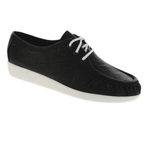 SAS Siesta Lace Up Loafers Black Larse Floral Embossed Leather Shoes Size 8